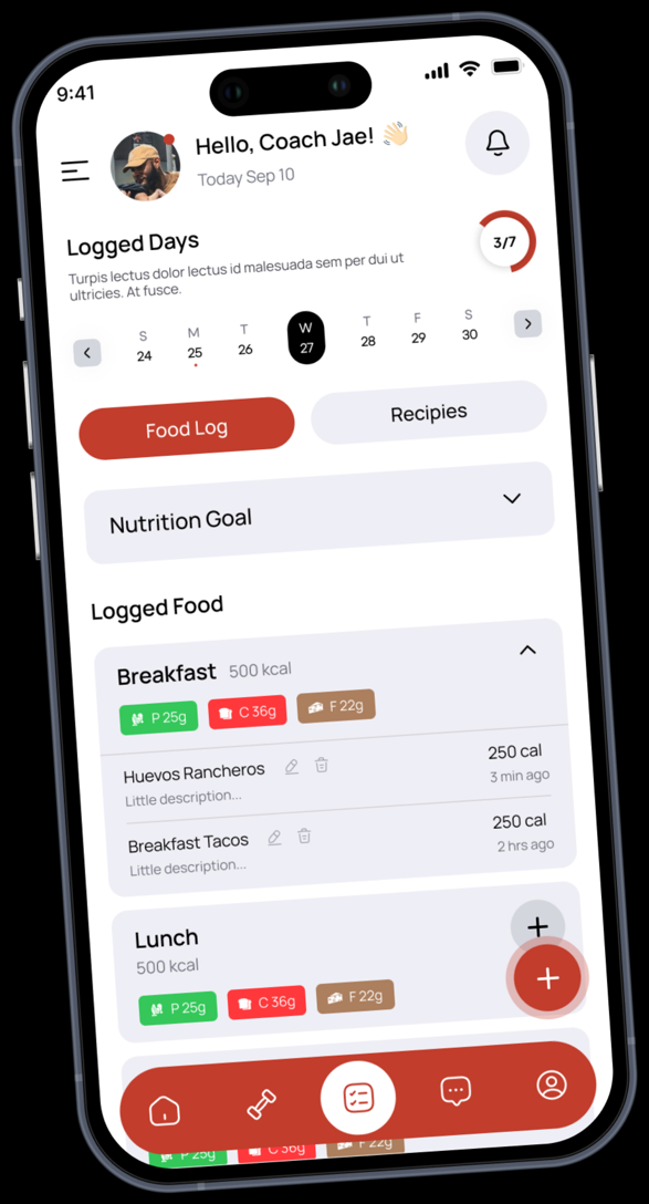 Nutrition and food logging in the app